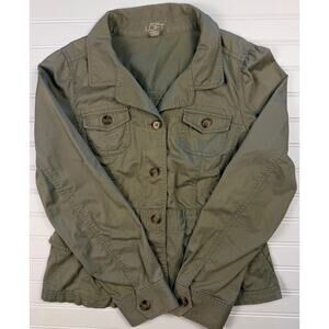 LOFT Womens Utility Jacket Size 10 Olive Green Button Front Military Safari Coat